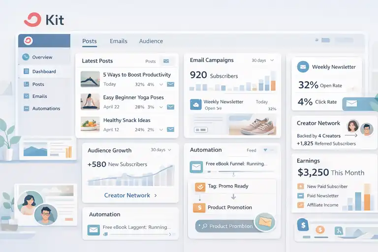 Easy Blog Maker Tools That Help You Earn Fast An informative illustration about Kit (Formerly ConvertKit): Blog + Email in One Platform