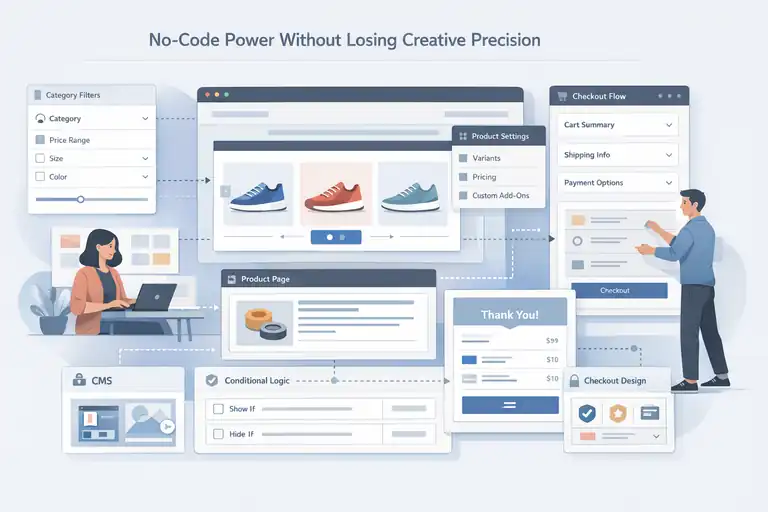 An informative illustration about No-Code Power Without Losing Creative Precision