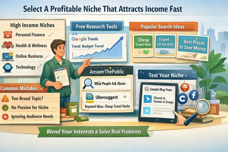 How to Create a Blog Website Free for Fast Income An informative illustration about Select A Profitable Niche That Attracts Income Fast