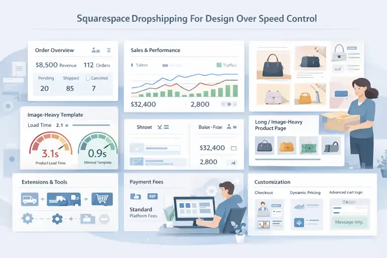 An informative illustration about Squarespace Dropshipping For Design Over Speed Control
