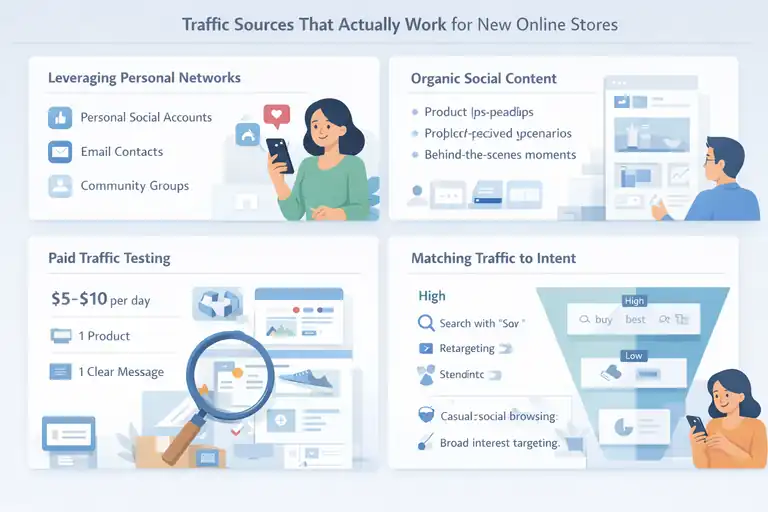 An informative illustration about Traffic Sources That Actually Work for New Online Stores