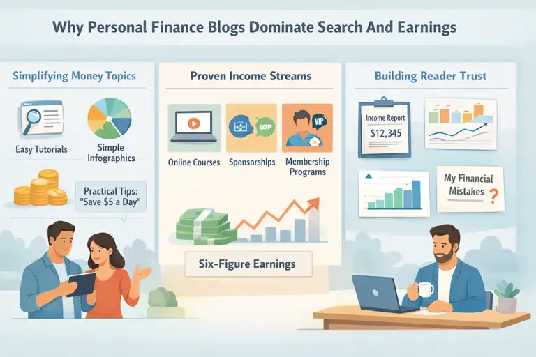 Most Popular Blogs That Earn Big and Grow Fast An informative illustration about Why Personal Finance Blogs Dominate Search And Earnings