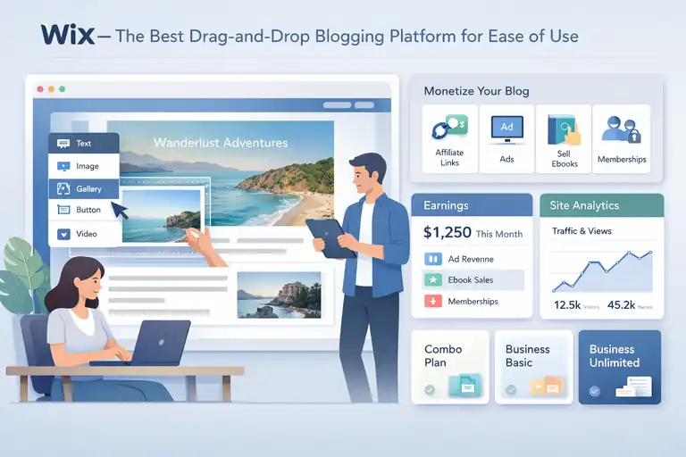An informative illustration about Wix — The Best Drag-and-Drop Blogging Platform for Ease of Use