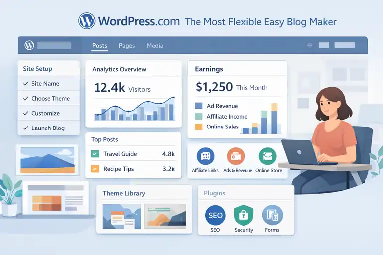 Easy Blog Maker Tools That Help You Earn Fast An informative illustration about WordPress.com: The Most Flexible Easy Blog Maker