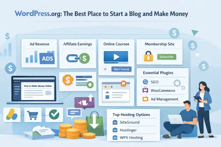 Where Is the Best Place to Start a Blog and Make Money? An informative illustration about WordPress.org: The Best Place to Start a Blog and Make Money