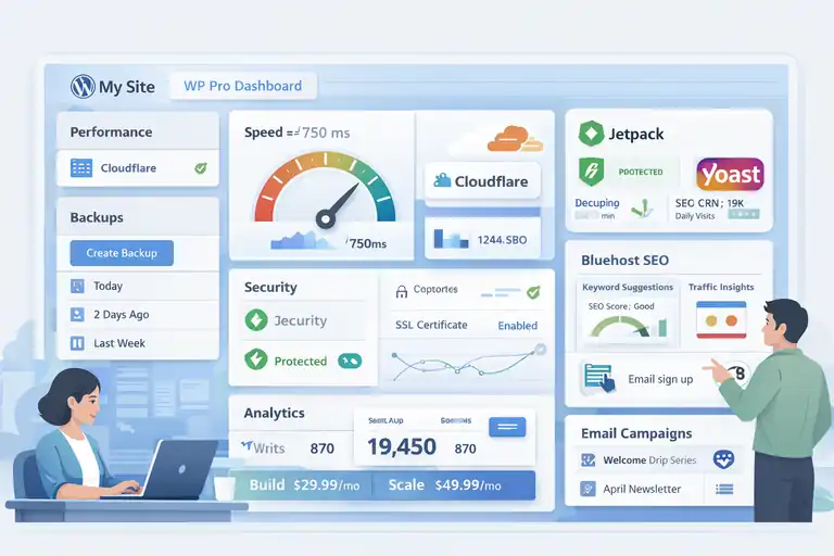 An informative illustration about Bluehost WP Pro: Managed WordPress for Beginners
