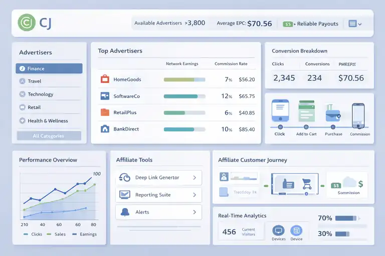 An informative illustration about CJ (Commission Junction): Reliable Network for Diverse Offers