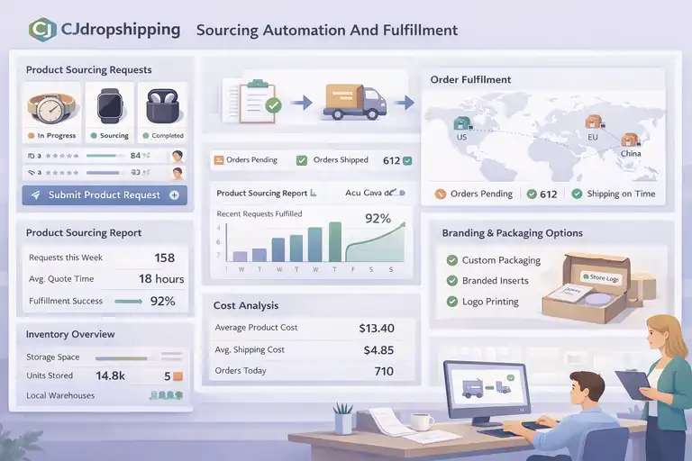 An informative illustration about CJdropshipping Solution: Sourcing Automation And Fulfillment
