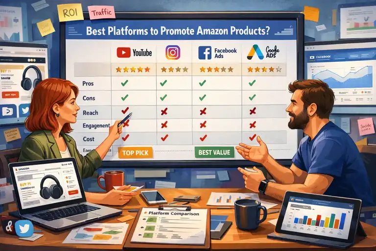 An informative illustration about Choose the Right Platform to Promote Amazon Products
