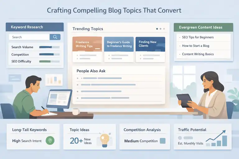 An informative illustration about Crafting Compelling Blog Topics That Convert