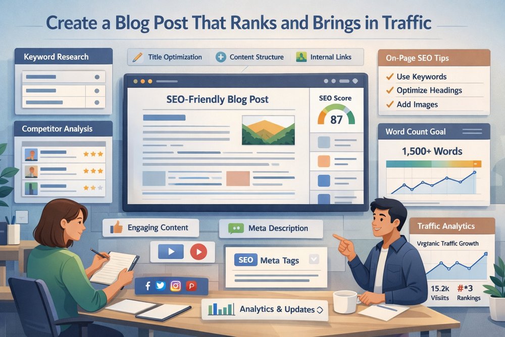 An informative illustration abou Create a Blog Post That Ranks and Brings in Traffic