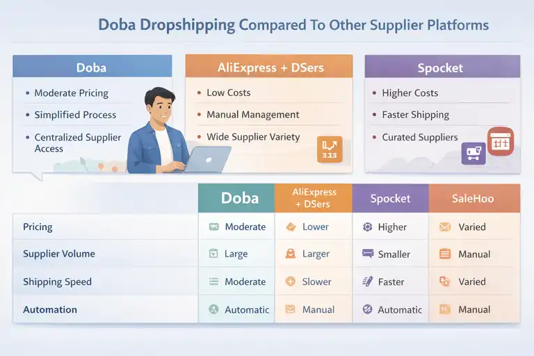 An informative illustration about Doba Dropshipping Compared To Other Supplier Platforms