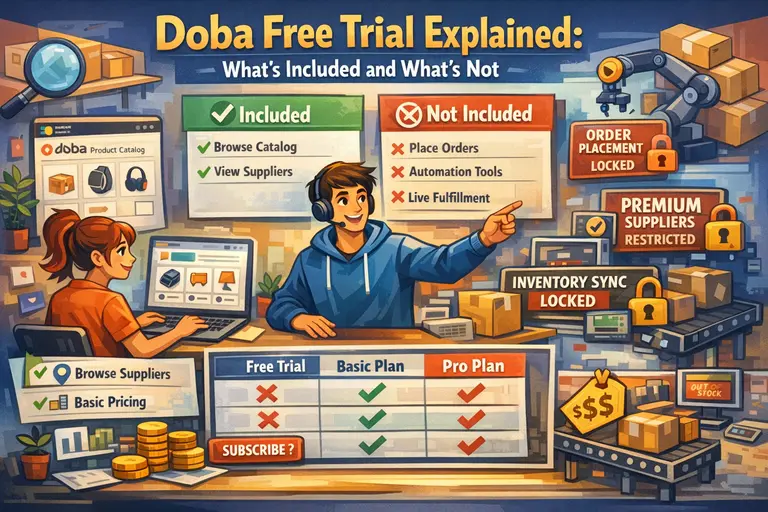 An informative illustration about Doba Free Trial Explained: What’s Included and What’s Not
