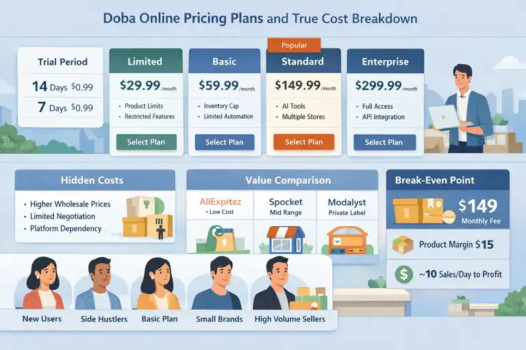 An informative illustration about Doba Online Pricing Plans And True Cost Breakdown