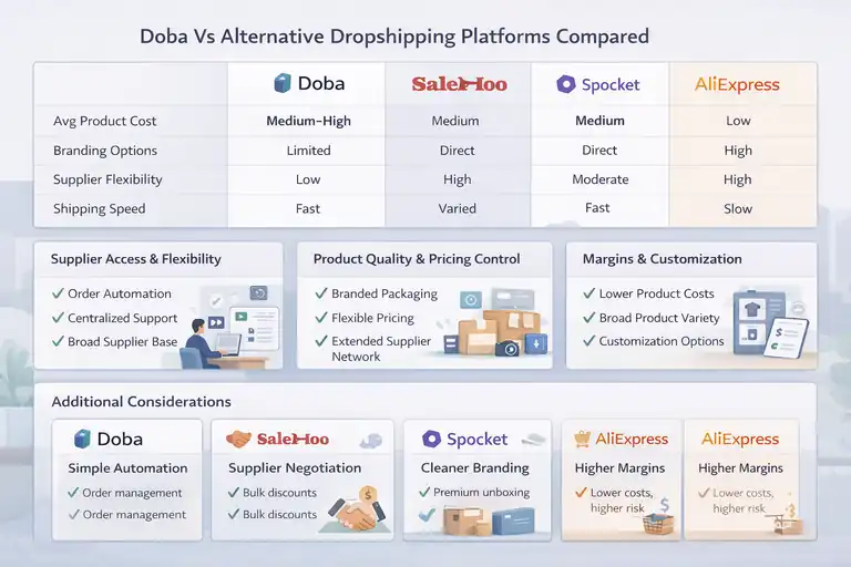 An informative illustration about Doba Vs Alternative Dropshipping Platforms Compared