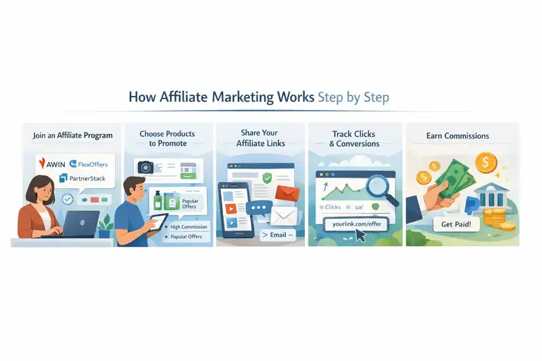 An informative illustration about How Affiliate Marketing Works Step by Step