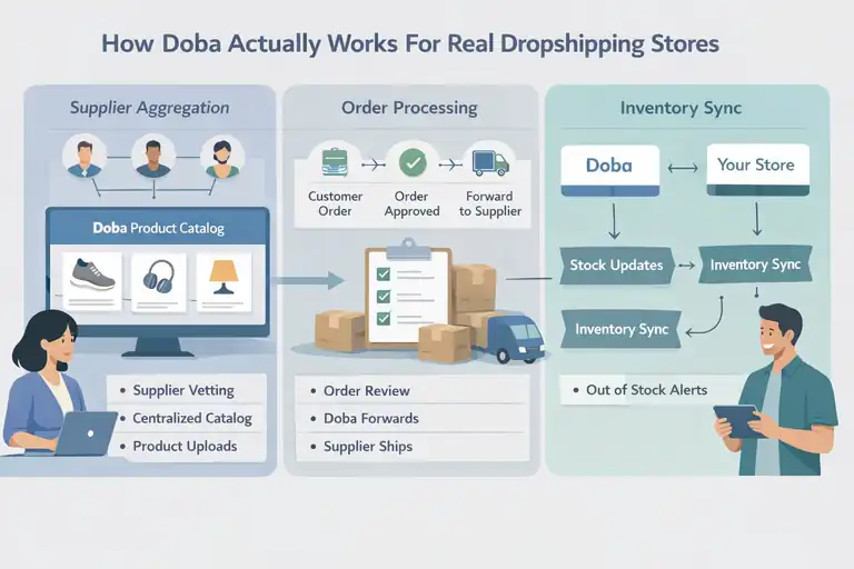 An informative illustration about How Doba Actually Works For Real Dropshipping Stores