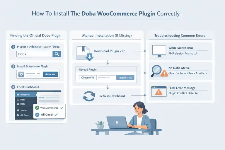An informative illustration about How To Install The Doba WooCommerce Plugin Correctly