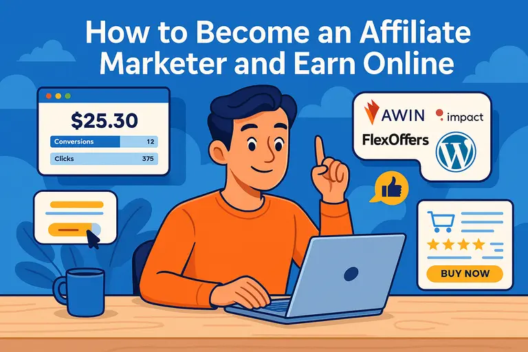 An informative illustration about How to Become an Affiliate Marketer and Earn Online