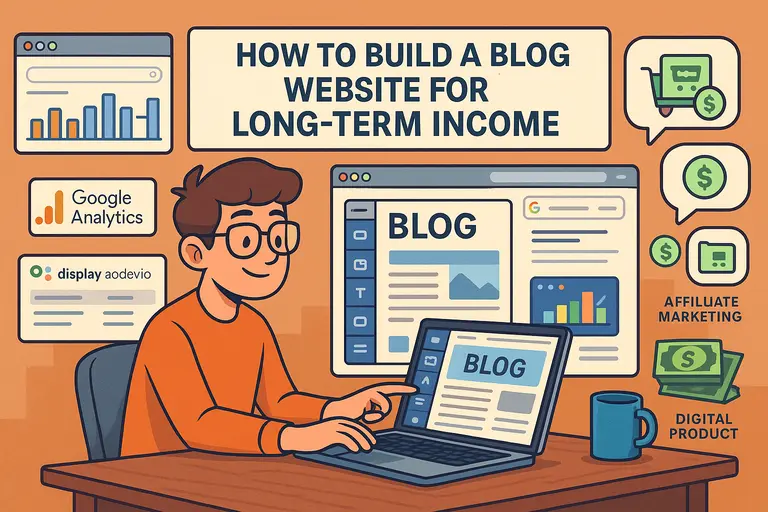 An informative illustration about How to Build a Blog Website for Long-Term Income