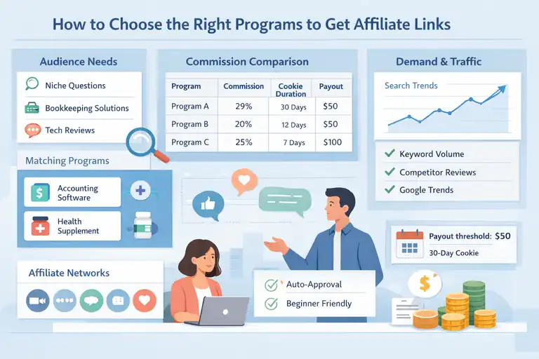 How to Get Affiliate Links Fast and Start Earning An informative illustration about How to Choose the Right Programs to Get Affiliate Links