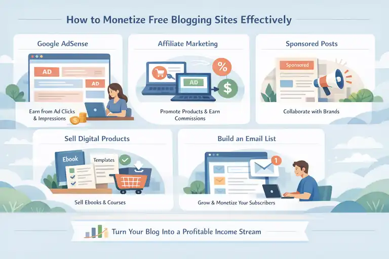 An informative illustration about How to Monetize Free Blogging Sites Effectively