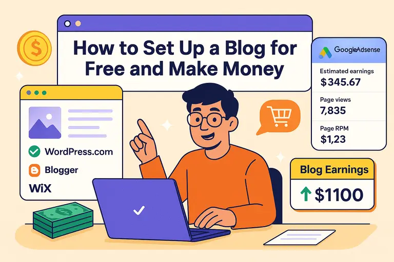 An informative illustration about How to Set Up a Blog for Free and Make Money