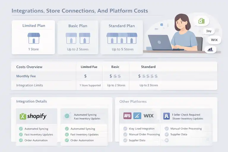 An informative illustration about Integrations, Store Connections, And Platform Costs