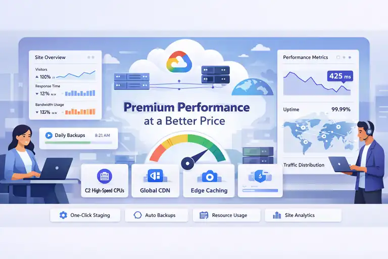 Alternative to WPEngine: Faster and Cheaper Options An informative illustration about Kinsta: Premium Performance at a Better Price