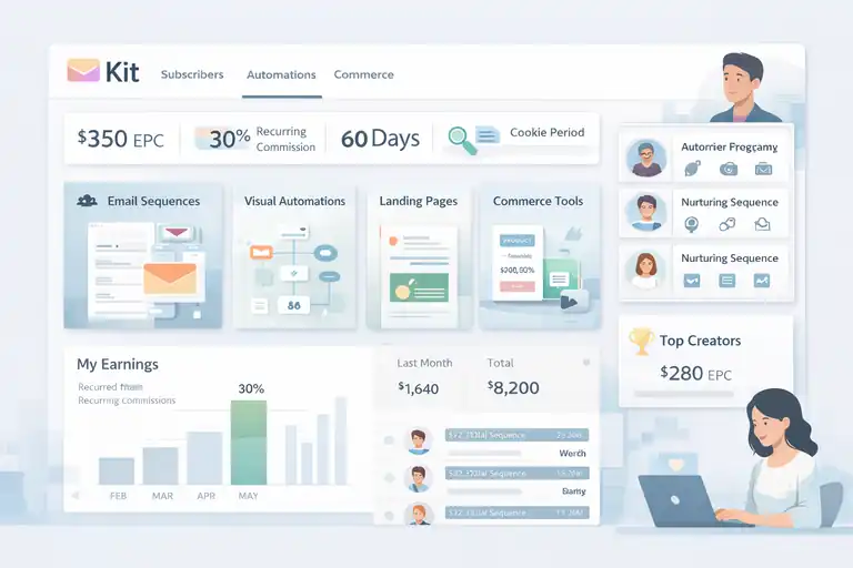 An informative illustration about Kit: Creator-Focused Email Marketing Platform Affiliate Program