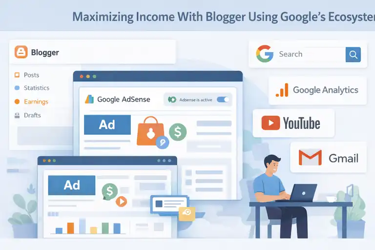 Where Is the Best Place to Start a Blog and Earn? An informative illustration about Maximizing Income With Blogger Using Google’s Ecosystem