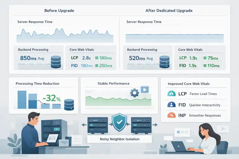 An informative illustration about Performance Gains From the WPengine Dedicated Upgrade