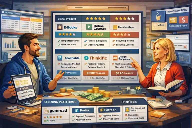 Blogging Earning Tips to Boost Your Online Income An informative illustration about Practical Digital Product Ideas to Boost Blogging Earning