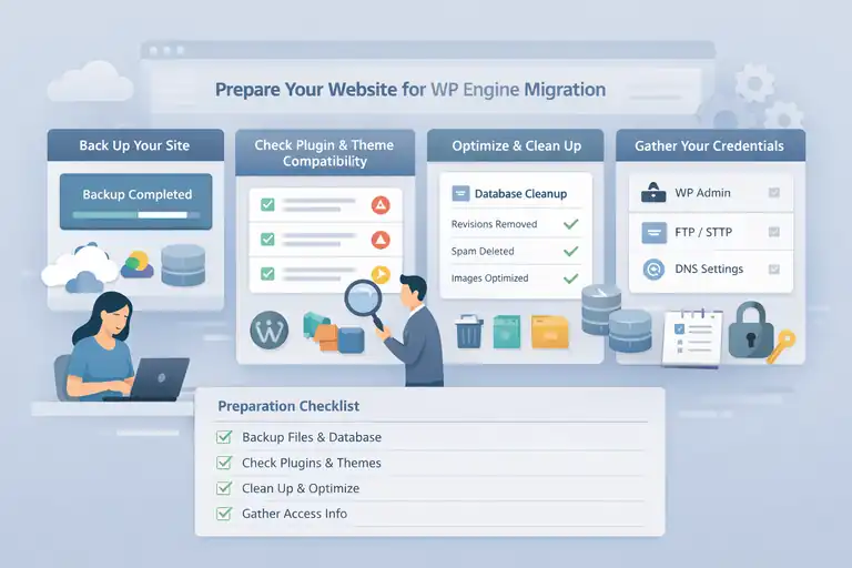 An informative illustration about Prepare Your Website For WP Engine Migration