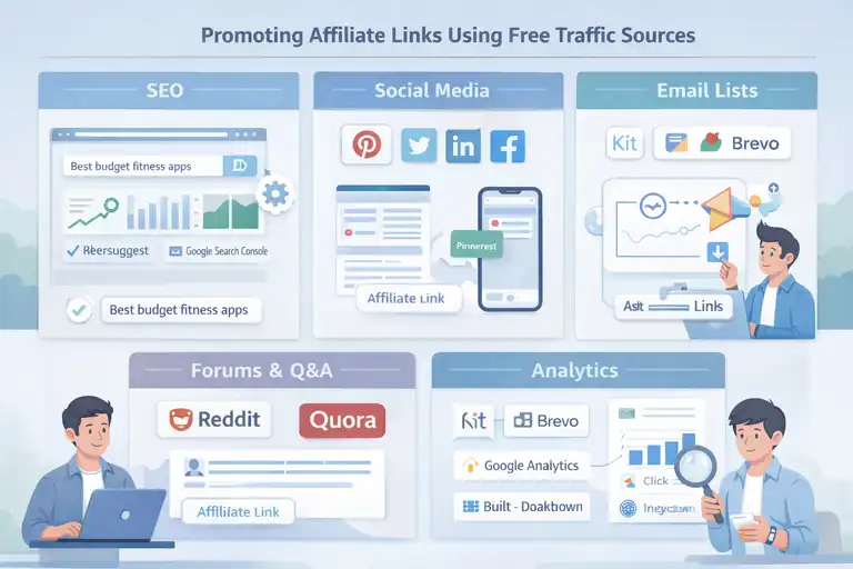 Affiliate Marketing Earn Money Online with No Upfront Cost An informative illustration about Promoting Affiliate Links Using Free Traffic Sources