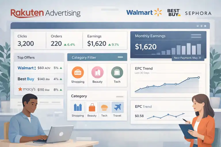 An informative illustration about Rakuten Advertising – Trusted Brands, Stable Income