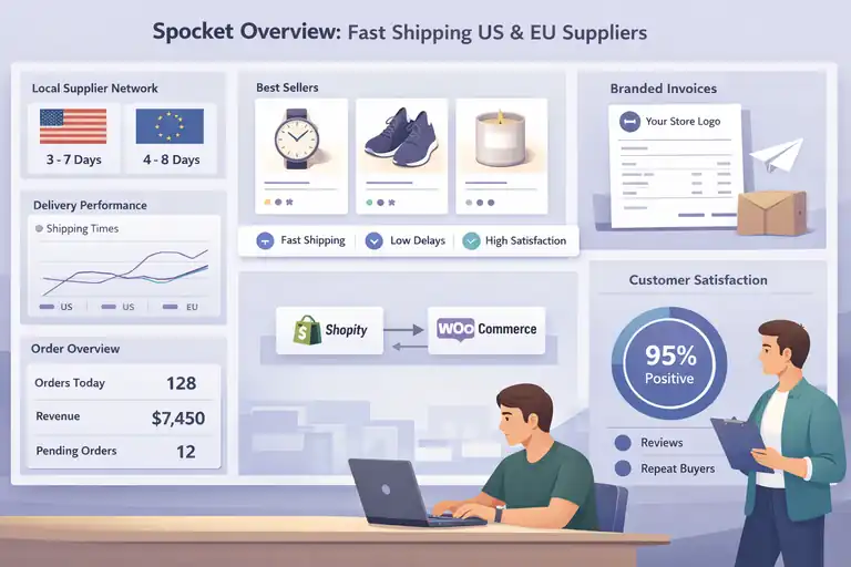 An informative illustration about Spocket Overview: Fast Shipping US And EU Suppliers