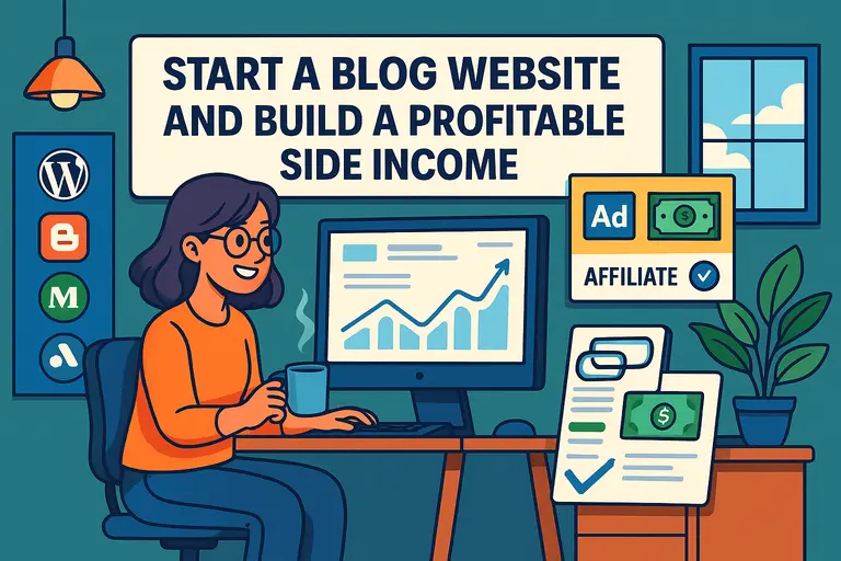 An informative illustration about Start a Blog Website and Build a Profitable Side Income
