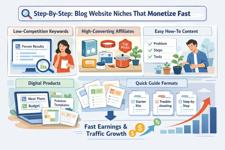 An informative illustration about Step-By-Step Blog Website Niches That Monetize Fast