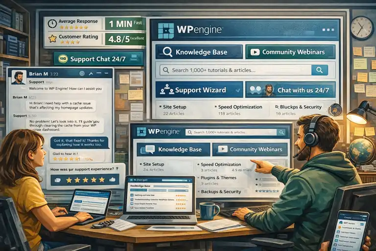 WP Engine Startup Plan Review for New Site Builders An informative illustration about Support And Resources For New Site Builders
