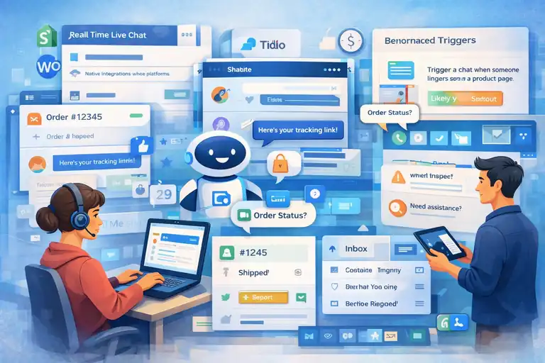 An informative illustration about Tidio Live Chat and AI Chatbots for Ecommerce Stores