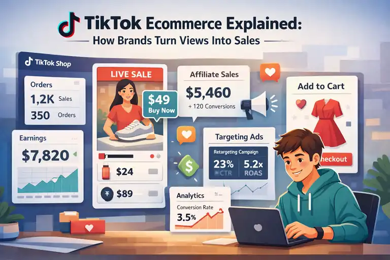 An informative illustration about TikTok Ecommerce Explained: How Brands Turn Views Into Sales