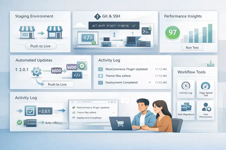 An informative illustration about Understanding WPengine’s Developer Tools for WooCommerce Scaling