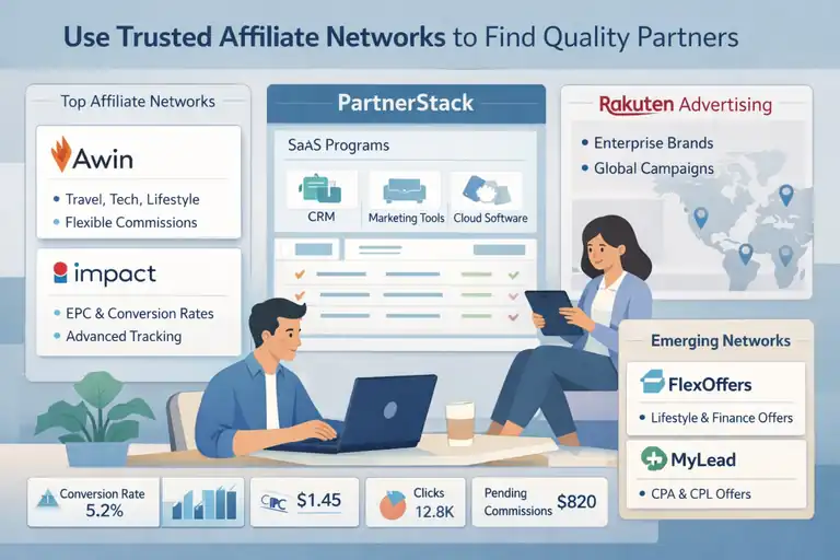 How to Find Reliable Affiliate Marketing Partners Fast An informative illustration about Use Trusted Affiliate Networks to Find Quality Partners
