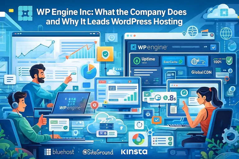 An informative illustration about WP Engine Inc: What the Company Does and Why It Leads WordPress Hosting