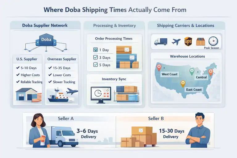 An informative illustration about Where Doba Shipping Times Actually Come From