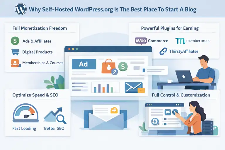 Where Is the Best Place to Start a Blog and Earn? An informative illustration about Why Self-Hosted WordPress.org Is The Best Place To Start A Blog