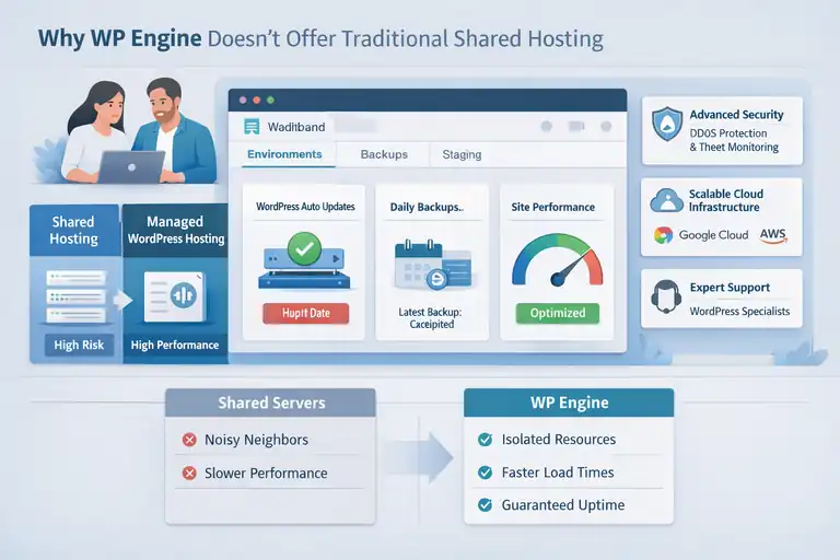 An informative illustration about Why WP Engine Doesn’t Offer Traditional Shared Hosting