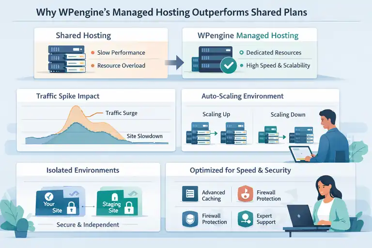 An informative illustration about Why WPengine’s Managed Hosting Outperforms Shared Plans