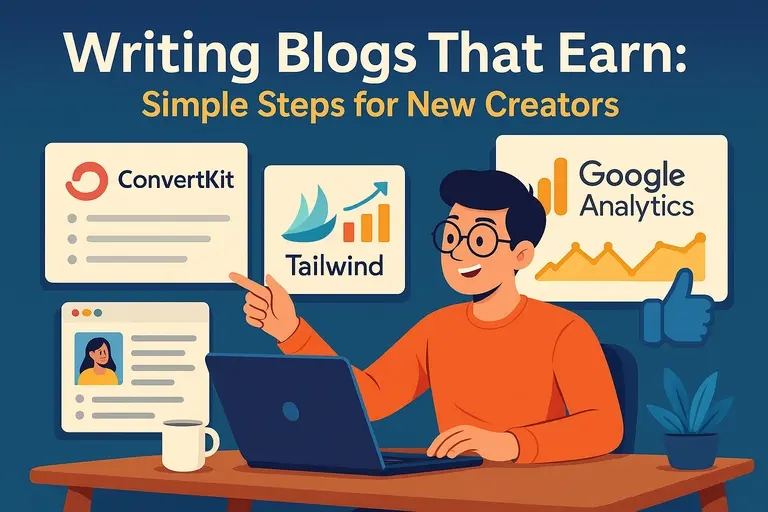 An informative illustration about Writing Blogs That Earn: Simple Steps for New Creators
